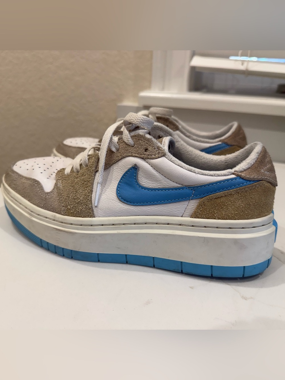Nike Women's Platform Low-Top Sneakers in White, Tan & Blue